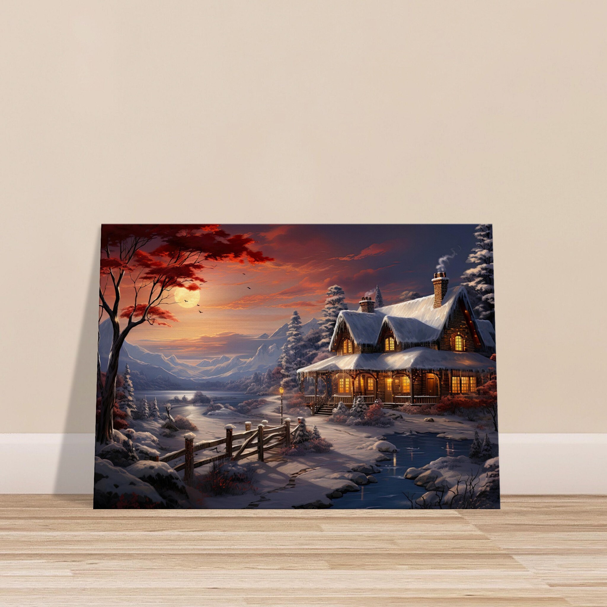 Winter Cabin Canvas Art: Snowy Forest Landscape Print - Etsy