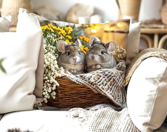 Chinchilla Pair Pillow, Faux Suede Home Decor, Pet Lover Gift