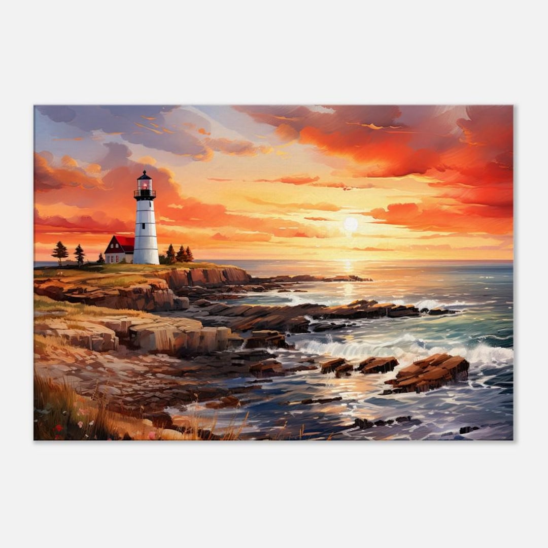 Lighthouse Sunset Canvas Art Print: Maritime Naitical Landscape Home ...