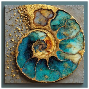 Abstract Ammonite Geode Fossil Art Print on Aluminum - 5 Sizes image 2