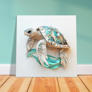 Sea Turtle 3D Jeweled Design on Slim Canvas, Square Sizes