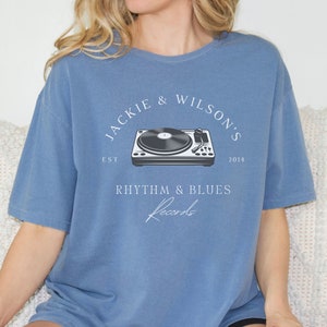 Comfort Colors, Jackie and Wilson Record Shop Shirt, Graphic Tee, Trendy Oversized Vintage Blue Jean
