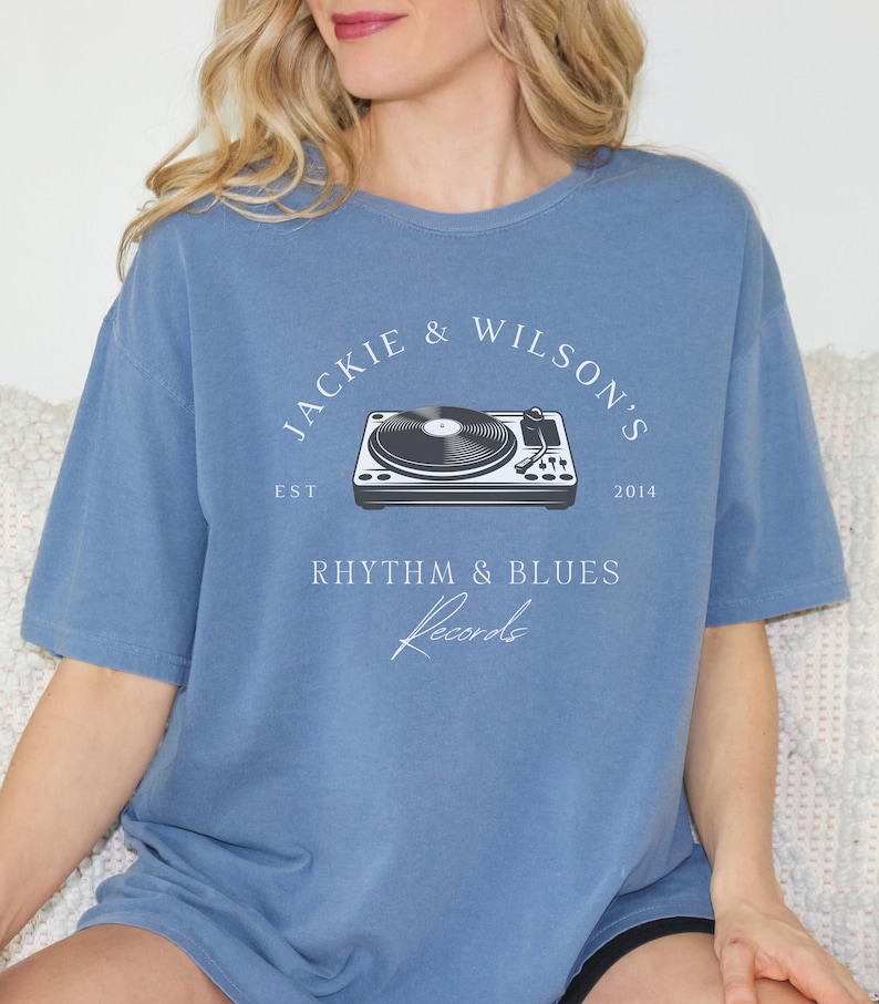 Comfort Colors, Jackie and Wilson Record Shop Shirt, Graphic Tee, Trendy Oversized Vintage Blue Jean