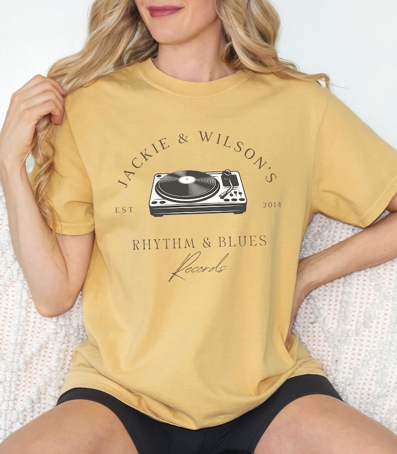 Comfort Colors, Jackie and Wilson Record Shop Shirt, Graphic Tee, Trendy Oversized Vintage Mustard