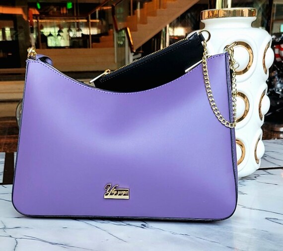 Purple Italian Leather Crossbody Bag: Designer Shoulder Bag With