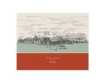 Chicago Wall Art Print | Poster skyline van de winderige stad | Woondecoratiecadeau Illinois