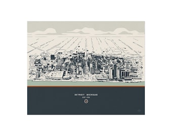 Detroit Wall Art Print | Motor City Skyline Poster | Michigan Home Decor Gift
