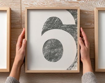 Printable Number 6, Number Six Poster, Black and White Number