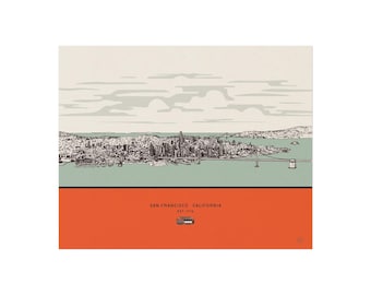 Kunstdruck San Francisco, Stadtplan, Golden Gate Wohndekoration