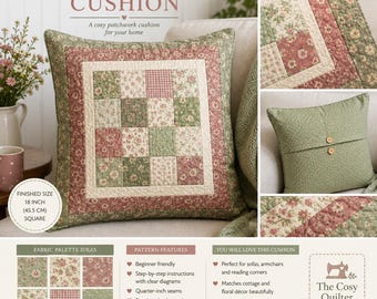 Molde para almofada em patchwork Rosewood | Ideal para iniciantes - Colcha de 45 cm (Download digital)