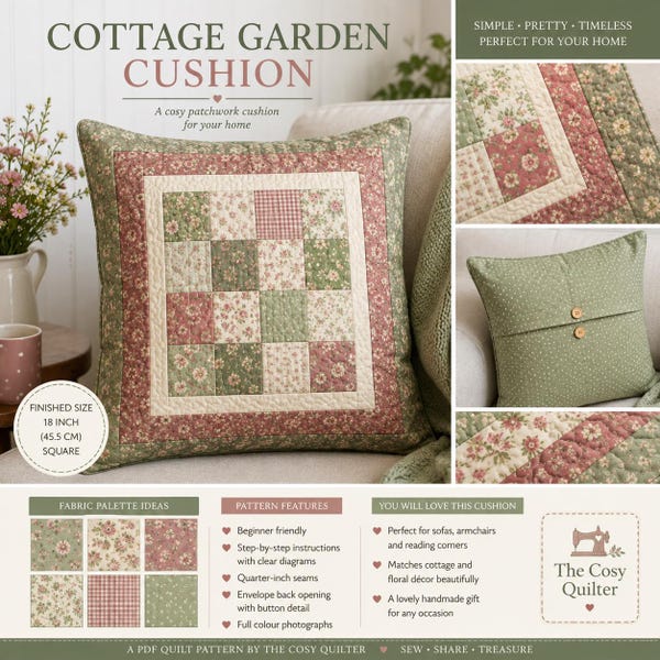 Patroon voor een patchwork kussen met palissanderhoutmotief | Beginnersvriendelijke quilt van 45 cm (digitale download)