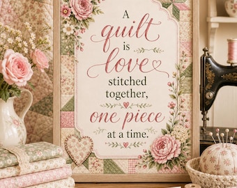 Väggkonst för quiltning, syrumsinredning, blommigt lapptäcketryck (digital nedladdning)