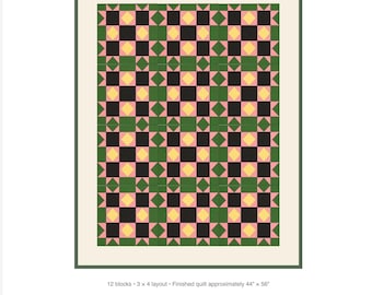 Padrão de colcha Cottage Bloom | PDF para iniciantes em patchwork com retalhos de 45 x 55 cm