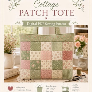Naaipatroon voor een Cottage Patch draagtas | Gewatteerde tas, geschikt voor beginners (digitale PDF)
