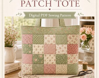 Patrón de costura para bolso tote Cottage Patch / Bolso tote acolchado ideal para principiantes (PDF digital)