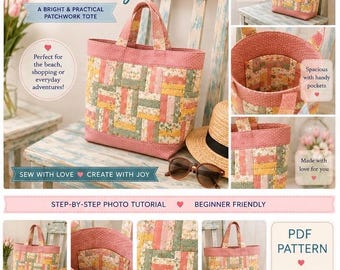Patrón de costura en PDF para bolso de playa Sunshine / Bolso de tela patchwork ideal para principiantes / Descarga instantánea