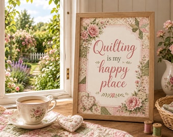 Utskrivbar väggkonst för quiltning, syrumsinredning, blommig lapptäckedesign (digital nedladdning)