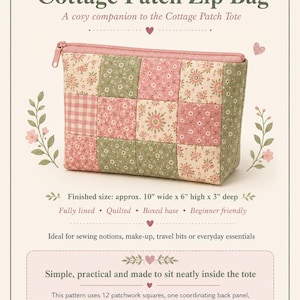 Patrón de costura para bolso con cremallera estilo rústico / Bolsita acolchada con cremallera / Patrón en PDF apto para principiantes
