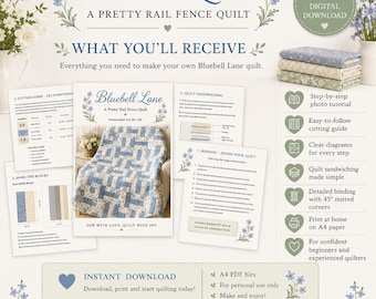 Bluebell Lane Baby Quilt Mönster Enkelt Rail Fence Quilt