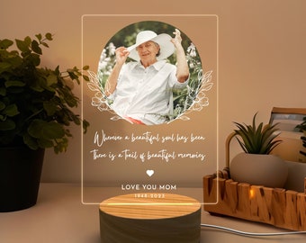 Personalized Mother Picture Frame Memorial Gifts, Customized Memorial Plaque Night Light, Table Decorations for Loss of Loved One Gifts