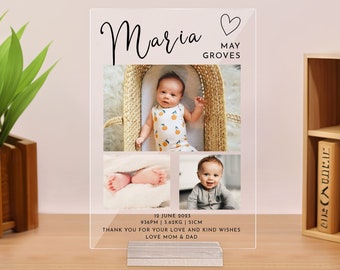 Custom Photo Acrylic Plaque Home Decor, New Born Baby Photo, Custom Photo Strip Christmas Gifts, Birth Photo Plaque Personalized Gifts