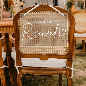 Esta fila es un letrero reservado para la ceremonia de boda, este asiento está reservado, letrero acrílico de fila reservada para silla, letrero de asiento reservado, decoración de boda