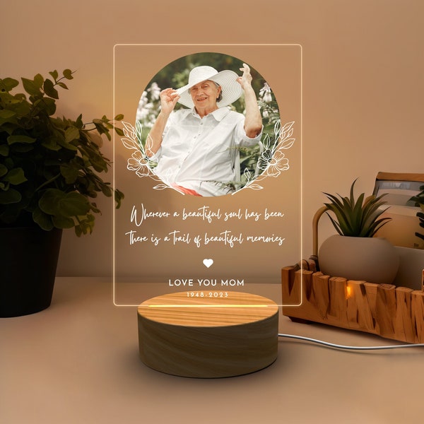 Personalized Mother Picture Frame Memorial Gifts, Customized Memorial Plaque Night Light, Table Decorations for Loss of Loved One Gifts