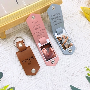 Porte-clés en cuir personnalisé avec photo et texte, Porte-clés photo personnalisé pour lui, Cadeau d'anniversaire, Cadeau pour la fête des Mères, Cadeau pour nouveau papa