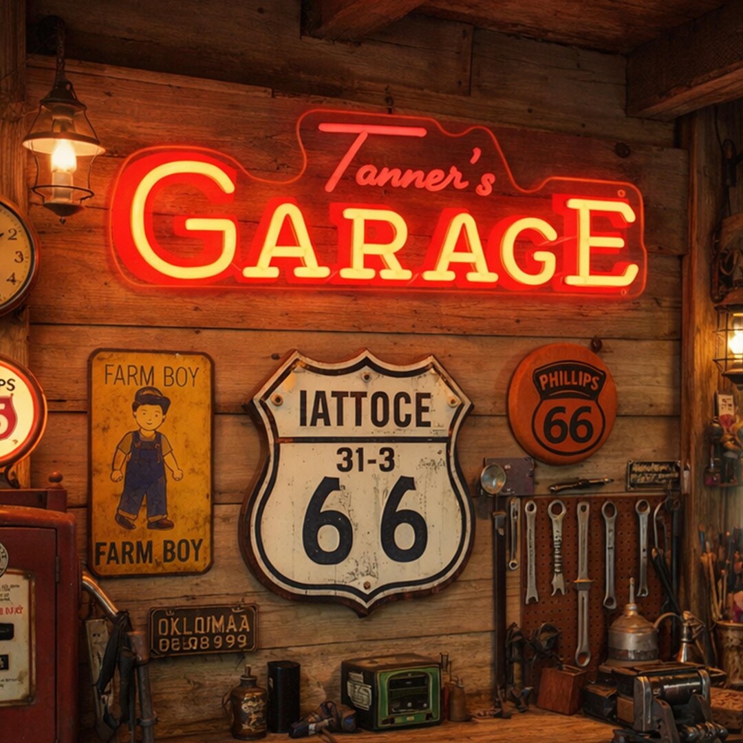 Custom Garage LED Neon Sign, Man Cave Tool Shop Decor, Car Workshop ...