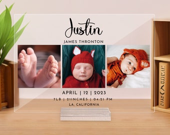 Custom Photo Acrylic Plaque, Gift Newborn, New Born Baby Photo Acrylic, Personalized Photo Strip, Birth Photo Plaque Personalized Gifts