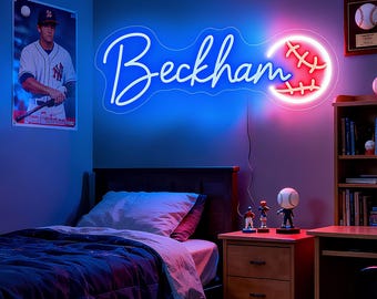 Custom Name Neon Sign For Kids, Baseball Neon Sign Custom Neon Sign Bedroom Decor Kids Room Decor Gift For Kids,Personalized Christmas Gifts