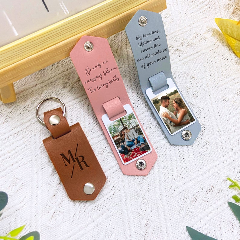 Custom Photo Keychain, Personalized Leather Fathers Day Gift for New Dad, Groom Gifts, Couples Keychain, Anniversary Gift, Mother's Day Gift image 3