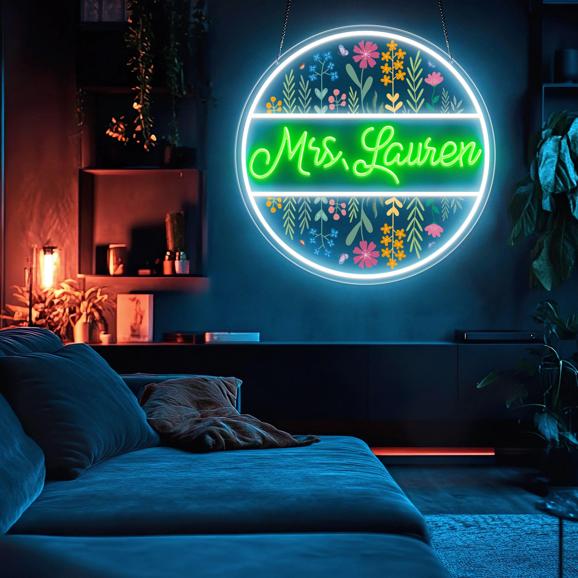 Personalized Teacher Name Neon Sign, Custom Classroom Decor Door Sign ...
