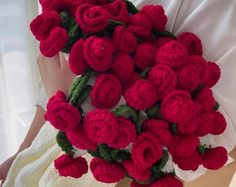 Knitted Rose Blanket Bouquet, Handmade Crochet Flower Bouquet Throw, Mothers Day Gift for Mom, Personalize Birthday/Wedding Gift