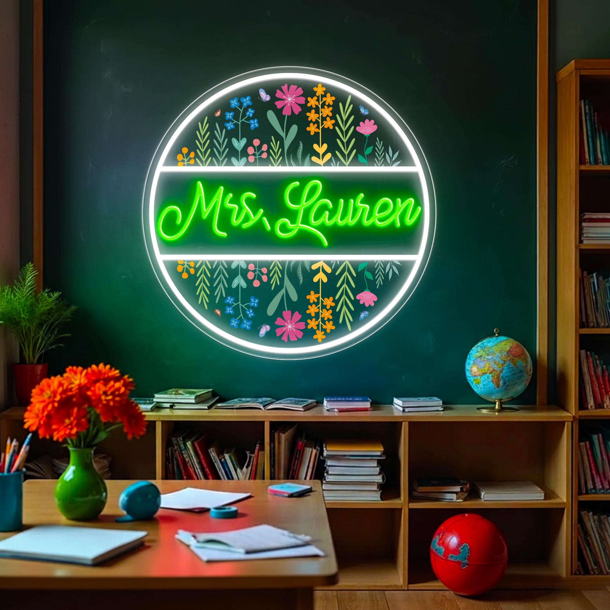 Personalized Teacher Name Neon Sign, Custom Classroom Decor Door Sign ...