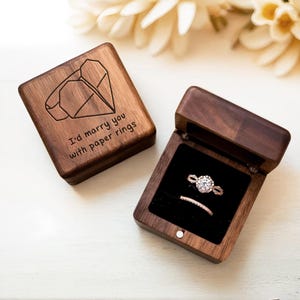 Personalized Wooden Wedding Ring Box, Custom Engraved Engagement Proposal Holder, Bridal Gift For Her, Personalized Wood Ring Bearer Box