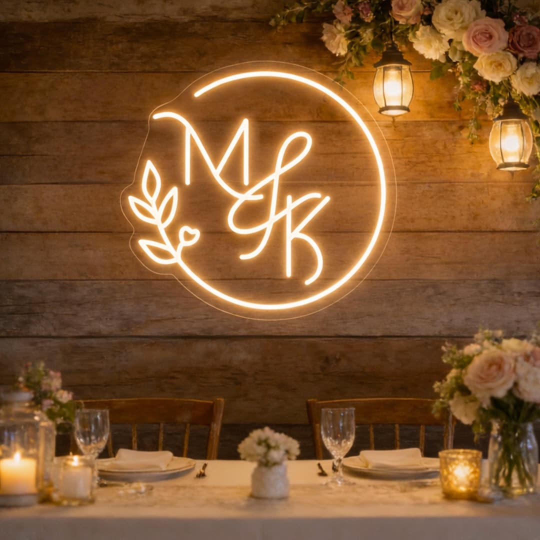 Custom Couple Initials LED Neon Sign , Last Name Neon Light for ...