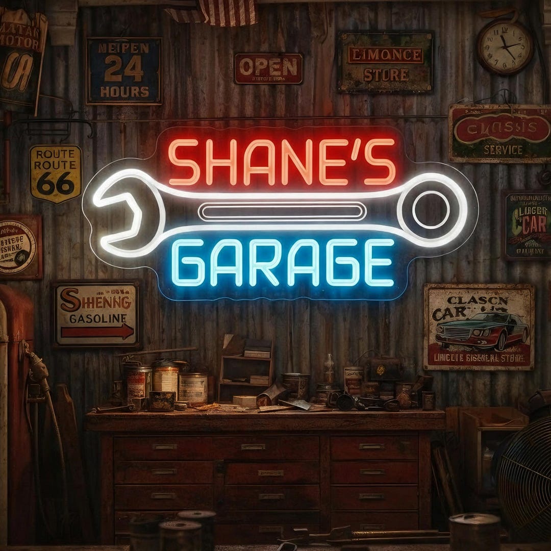 Custom Garage Neon Sign, Personalized LED Light for Car Workshop & Man ...