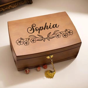 Wooden Box Personalized Gifts, Custom Retro Jewelry Box, Wooden Jewelry Organizer, Birthflower Galentine Gift, Valentines Day Gift For Her