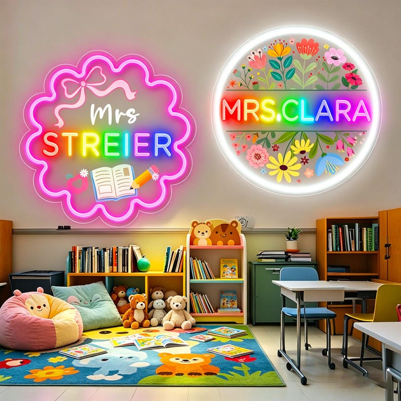 Personalized Teacher Name Neon Sign, Custom Classroom Decor Door Sign ...