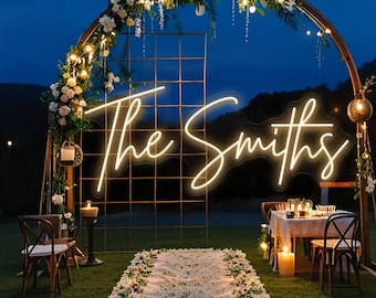 Wedding Neon Sign | Custom Last Name Neon | Wedding Gift | Wedding Decor | Grass Wall Backdrop | Family Name Neon Sign | LED Home Wall Decor