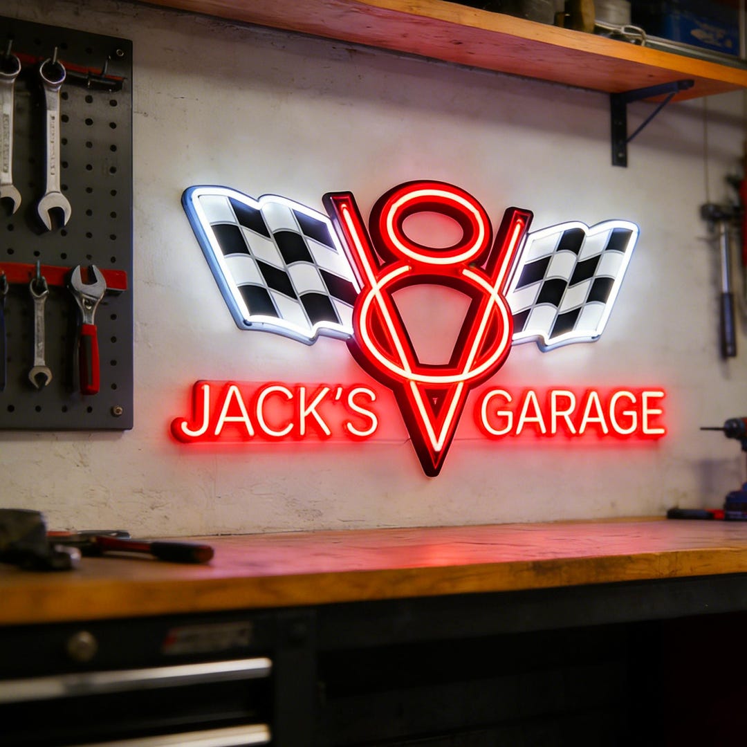 V8 Sign Custom V8 Engine Neon Sign, Personalized Garage Name Sign, Man Cave ...