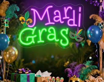 Mardi Gras Led Neon Light Wall Decor, Custom Fleur De Lis Neon Sign Party Decor, Carnival Home Decor