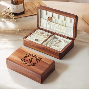 Custom Jewelry Box Valentines Day Gift for Her, Personalized Old English Name Wooden Keepsake Box, Custom Birth Flower Gift