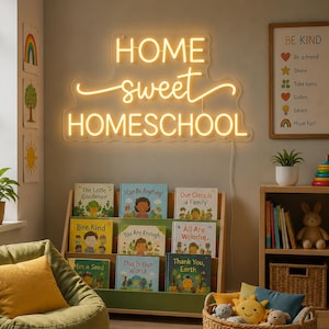 Letrero de neón "Home Sweet Homeschool", decoración de pared personalizada para el espacio de aprendizaje del aula, luz LED para el rincón de lectura, regalo para profesores.