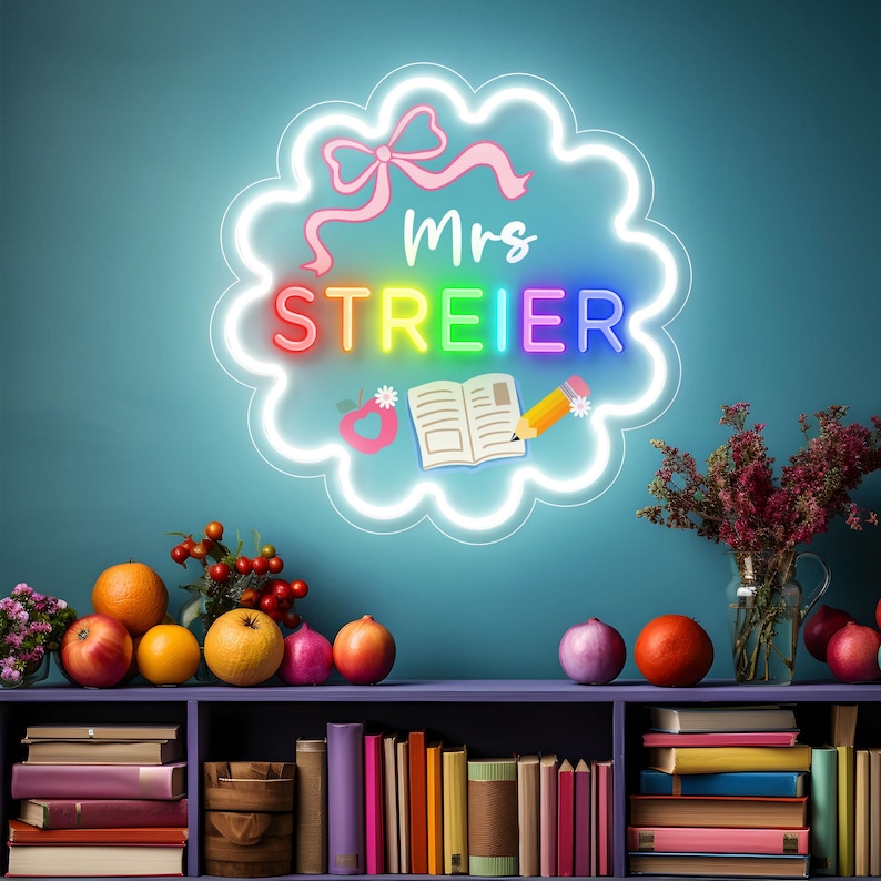 Personalized Teacher Name Neon Sign, Custom Classroom Decor Door Sign ...