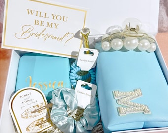 Bridesmaid Proposal Box Set, Personalized Bridal Party Gift, Pearl Hair Clip Jewelry Set, Wedding Bridesmaid Proposal Kit, Bulk Bridal Gifts
