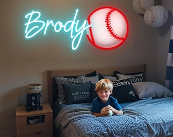 Custom Baseball Name Neon Sign For Kids, Personalized LED Name Light, Sports Birthday Party Decor, Custom Name Sign for Bedroom Nursery Gift