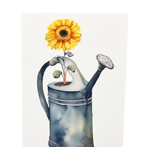 Arrosoir tournesol, carte de fête des mères, aquarelle, oeuvre d'art originale, joyeuse fête des mères, pour maman, pour elle, cadeau
