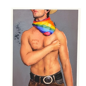 Pride Cowboy, Happy Pride Karte, Gay Cowboy, Regenbogen, Original Kunst
